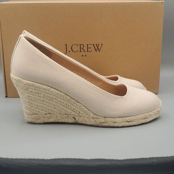 JCrew MWT Espadrille Beige Canva Seville Wedge heel Height 3.5" Size 8 - Picture 2 of 8